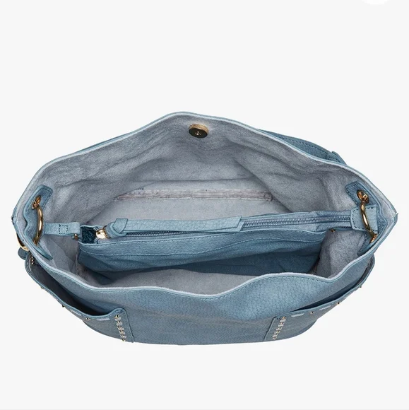 Steve Madden Handbag with Embroidered Guitar Strap Purse Bag New Blue Leather - Picture 5 of 17